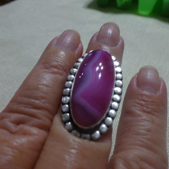 Gorgeous "PINK BOTSWANA AGATE" Handmade Sterling Ring Size 7.5 #344B - Picture 3 of 3